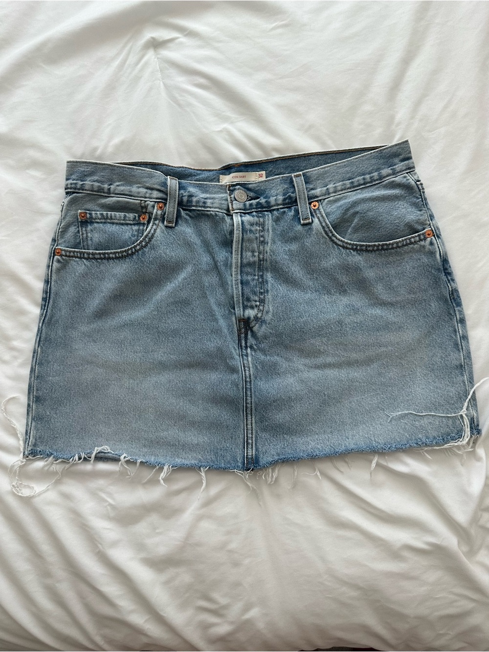 Levi's 501 Light Blue Denim Frayed Hem Mini Skirt